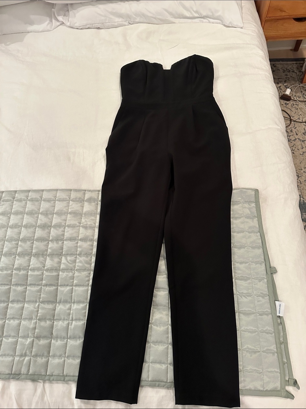 Adelyn Rae Strapless Black Jumpsuit with Sweetheart Neckline